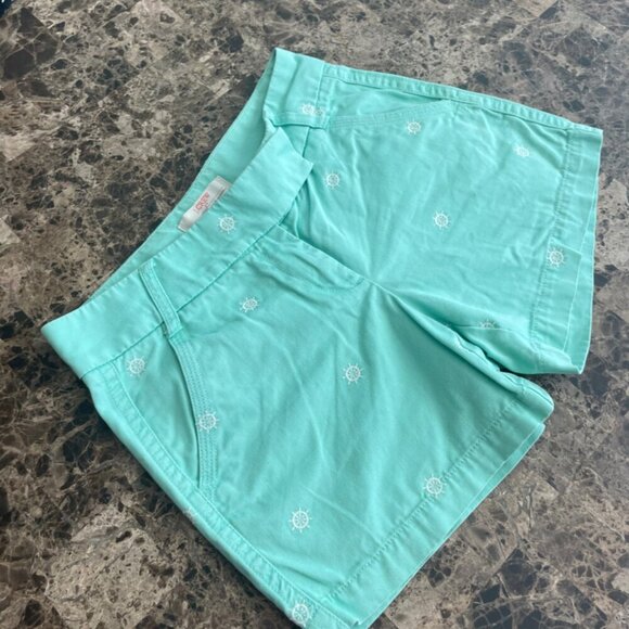 J.CREW CHINO SHORTS MINT GREEN SZ 0 SAILOR CHIC PREPPY NAUTICAL EMBROIDERY WHEEL - Picture 7 of 12